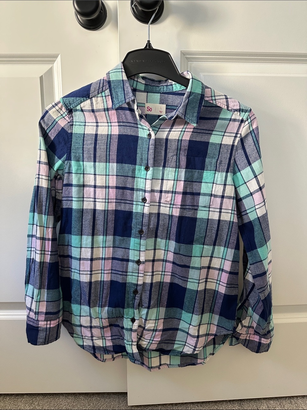 SO Navy, Mint & Pink Plaid Button-Down Shirt